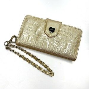 Betsey Johnson "Celly" Wallet Embossed Logo Wristlet Gold Heart Fits Smart Phone